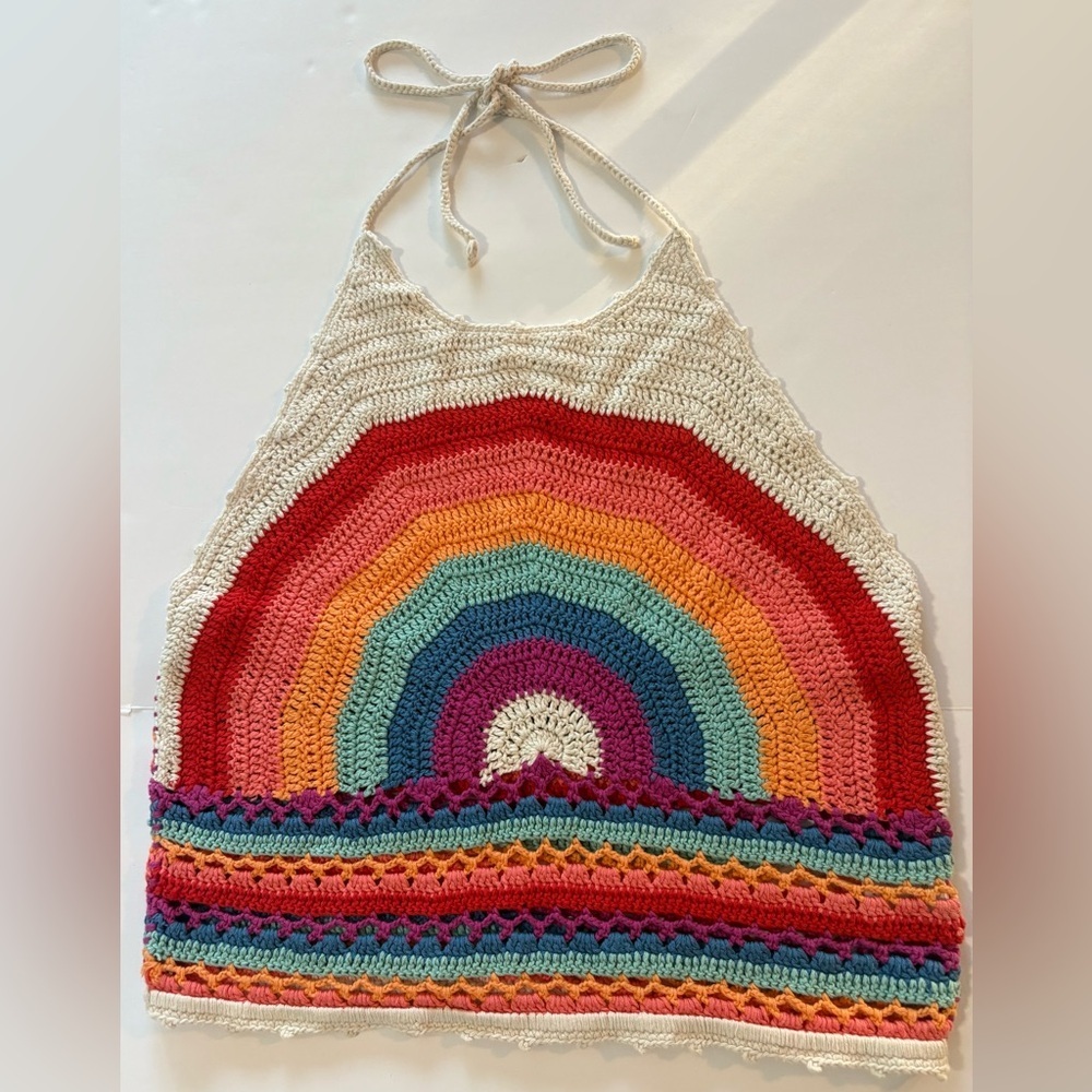 Altar'd State White Crochet Rainbow Halter Crop Top - Picture 2 of 9